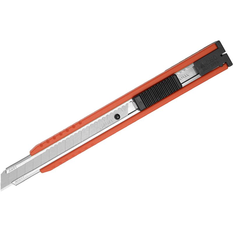 Нож канцелярский малый, лезвие 9 мм, металлические направляющие, пластиковый корпус, АВТОLOCK, угол лезвия 58 градусов, 2 лезвия