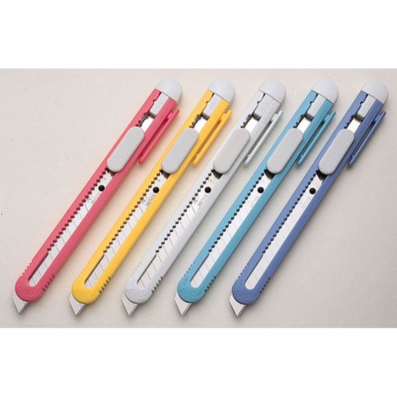 Нож канцелярский малый, лезвие 9 мм, металлические направляющие, пластиковый корпус, угол лезвия 45 градусов