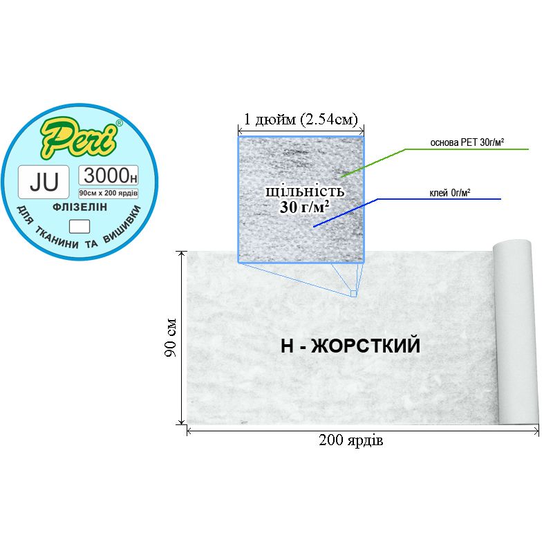 Флизелин д / вышивки нк. 30г (30 + 0), 90см х200., Белый, Н-жест., ПЕT 100%, вес брутто: 4, 96кг
