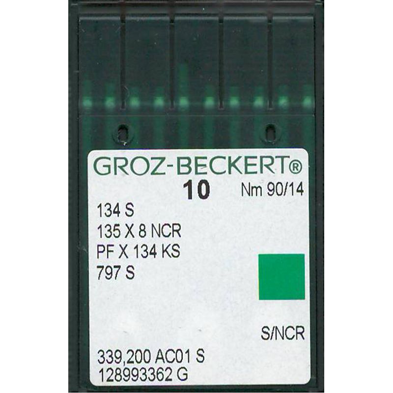 Иглы 134 S/NCR, № 90, GB, (134KKS, 135x8NCR, PFx134KS, 16x2NCR, TFx8, DFxF19), 1 уп.=10 шт.