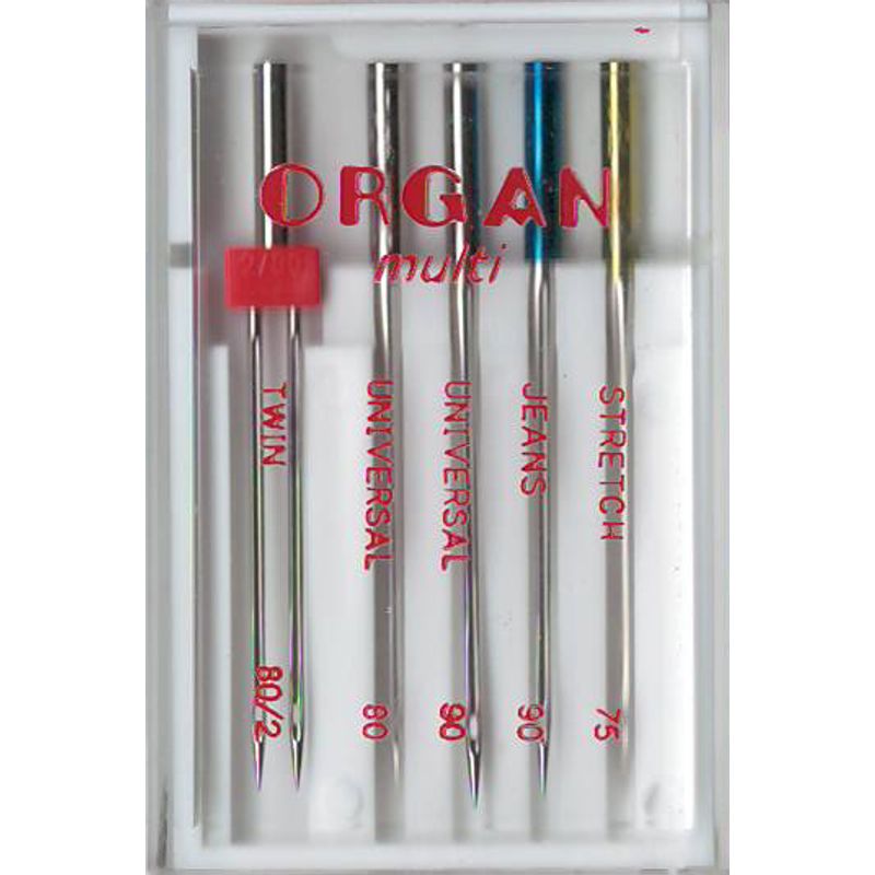 Иглы комби № MIX, OR: Twin 80-2 (1) + UNI 80 (1); 90 (1) + Jean-90 (1) + Stretch-75 (1), 1уп. = 5шт