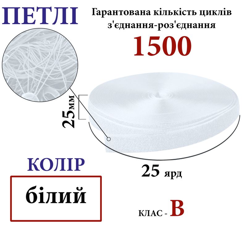 Липучка текстильная 25мм х 25яр. (000)петли (1ящ. =40 боб. )полиэстер/нейлон, белая