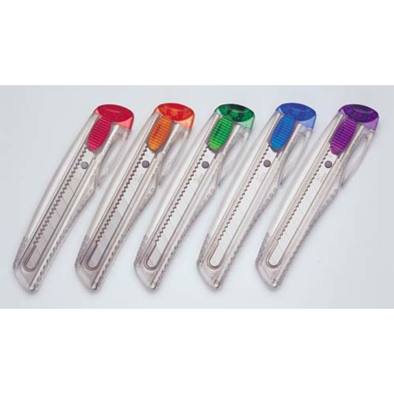 Нож канцелярский большой, лезвие 18 мм, металлические направляющие, пластиковый корпус прозрачный, угол лезвия 58 градусов