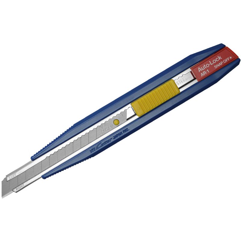 Нож канцелярский малый, лезвие 9 мм, металлические направляющие, пластиковый корпус, АВТОLOCK, угол лезвия 58 градусов, синий