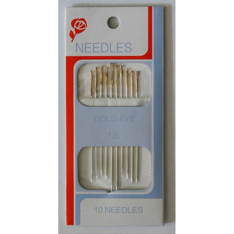 Иглы швейные Микс, № 1-5 с золотым ушком, (10 шт)