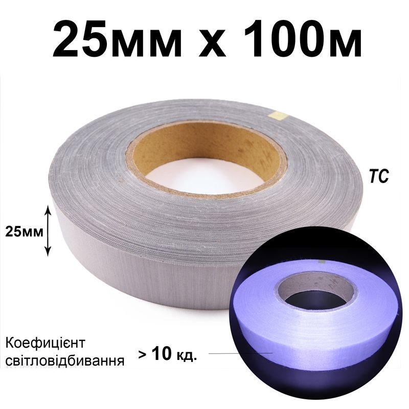 Лента светоотражающая текстильная 25мм 10кд, х 100м., ТС(1ящ. =40кот. )