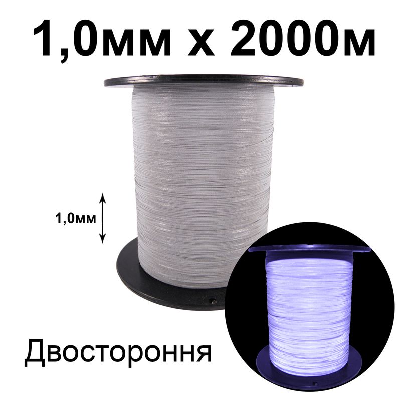 Нить светотражающая 1,0 мм, (двусторонняя) 2000 м, 25 бобин в 1 коробе, серая