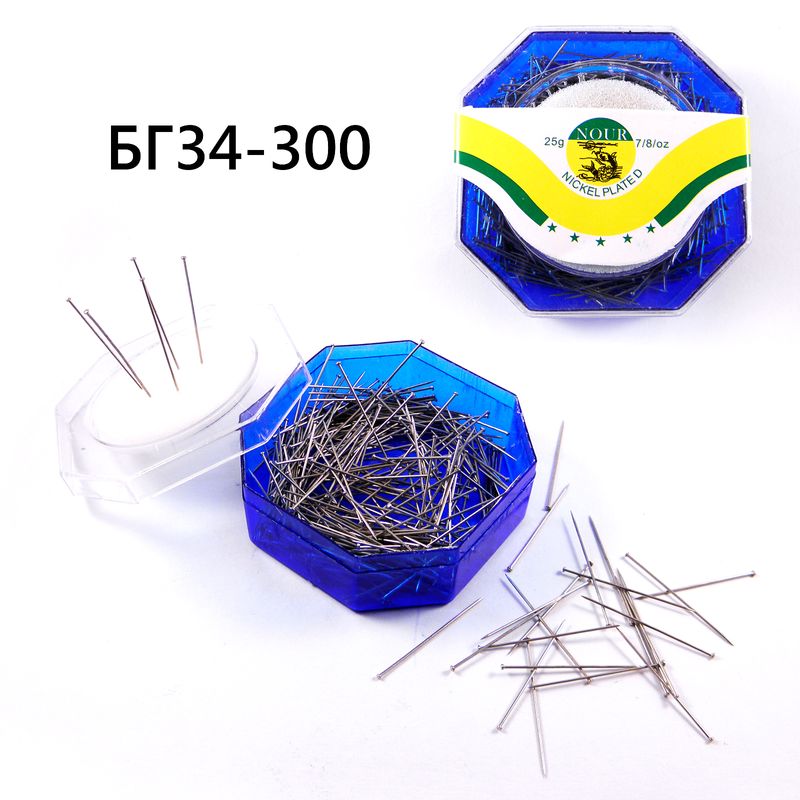 Булавки гвоздики металлические 34мм (коробка 300шт), 0333-4004