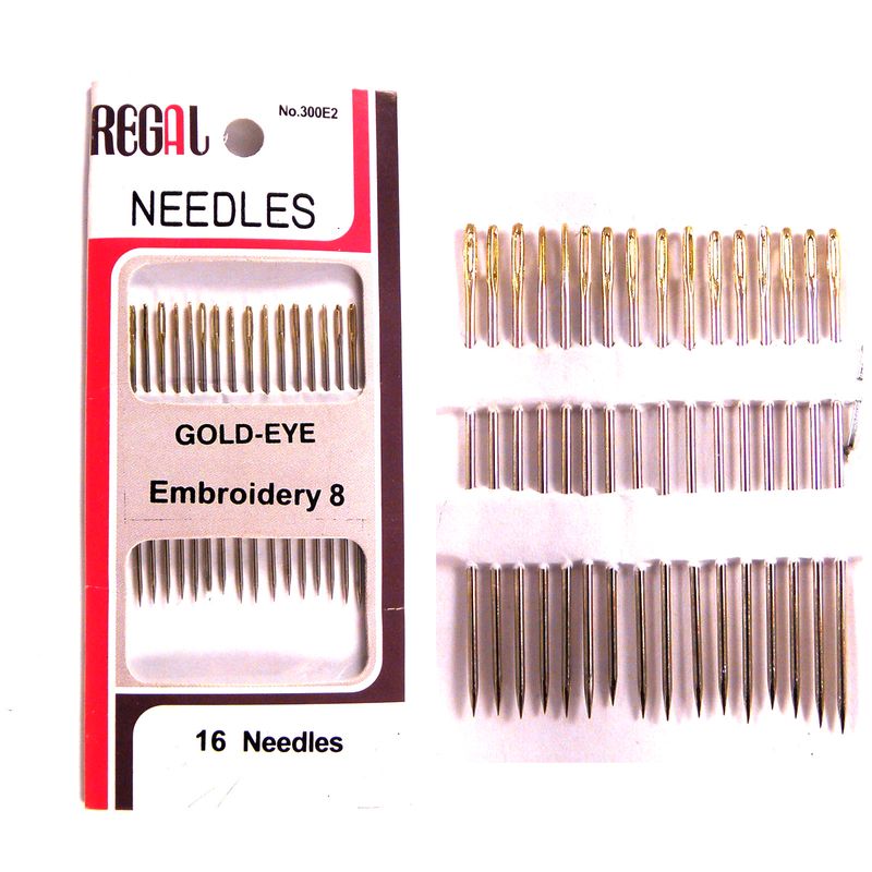 Иглы для вышивания (Embroidery), № 8 с золотым ушком, (16 шт)