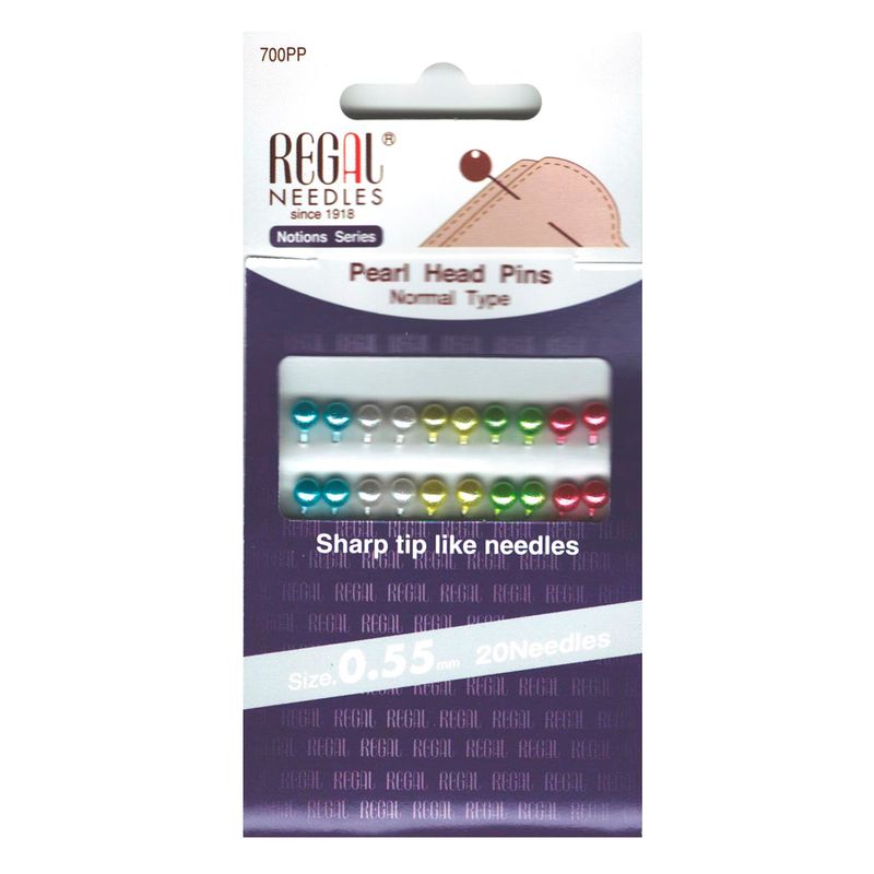 Булавки портняжные с шариком (Pearl Head Pins), 47, 00 х 0, 55 мм, 700PP, (20шт)