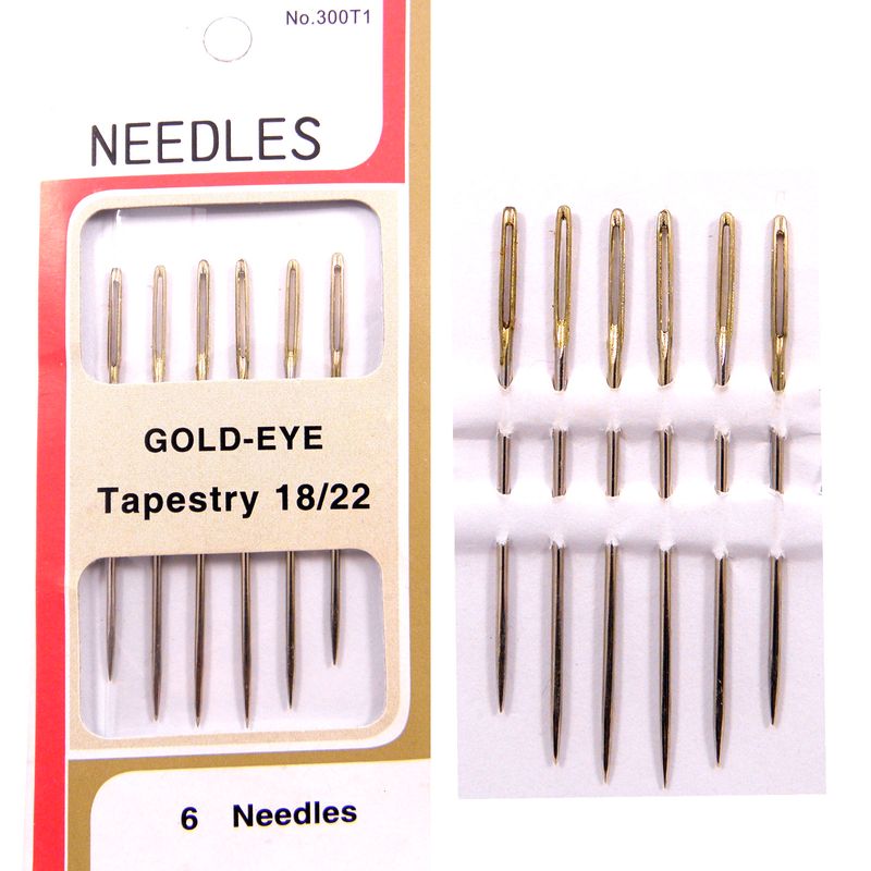 Иглы для вышивания гобеленовые (затуплены), (Tapestry), № 18/22, с золотым ушком, (6 шт)