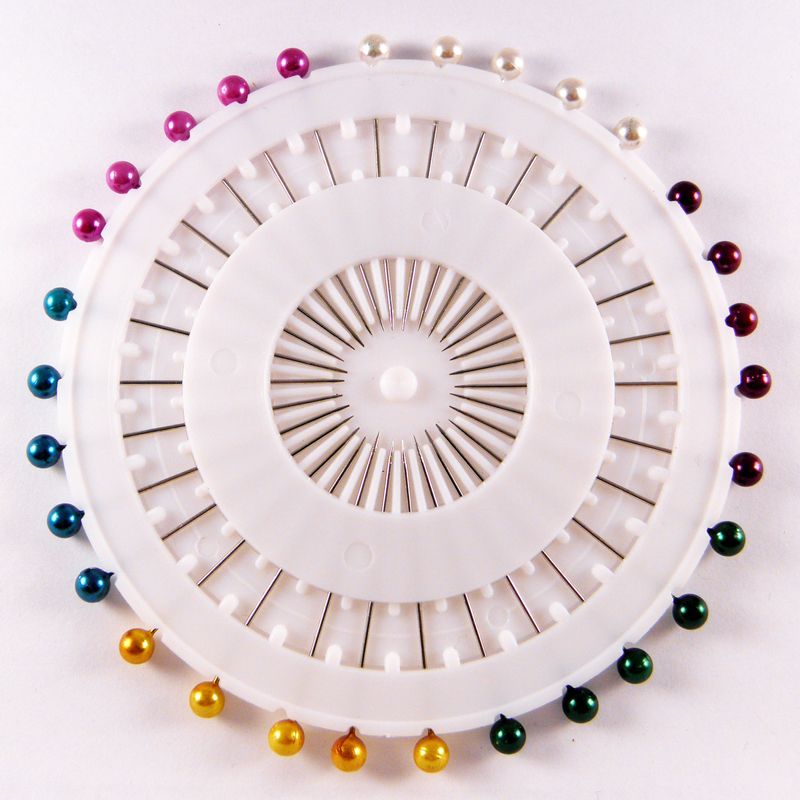 Булавки 46мм с пластиковой головкой 5*5 мм, 30шт, перламутровые цветные, на колесе (1шт)