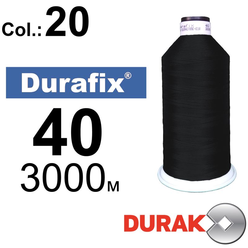 Нитки сверхпрочные, Durafix, полиэстер, N40 (60tex), длина 3000 м., цвет 02(20)-черная колонка 12