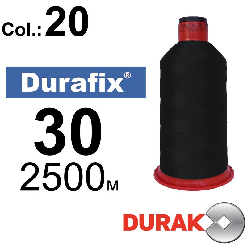 Нитки сверхпрочные, Durafix, полиэстер, N30 (80tex), длина 2500 м., цвет 02(20)-черная колонка 12