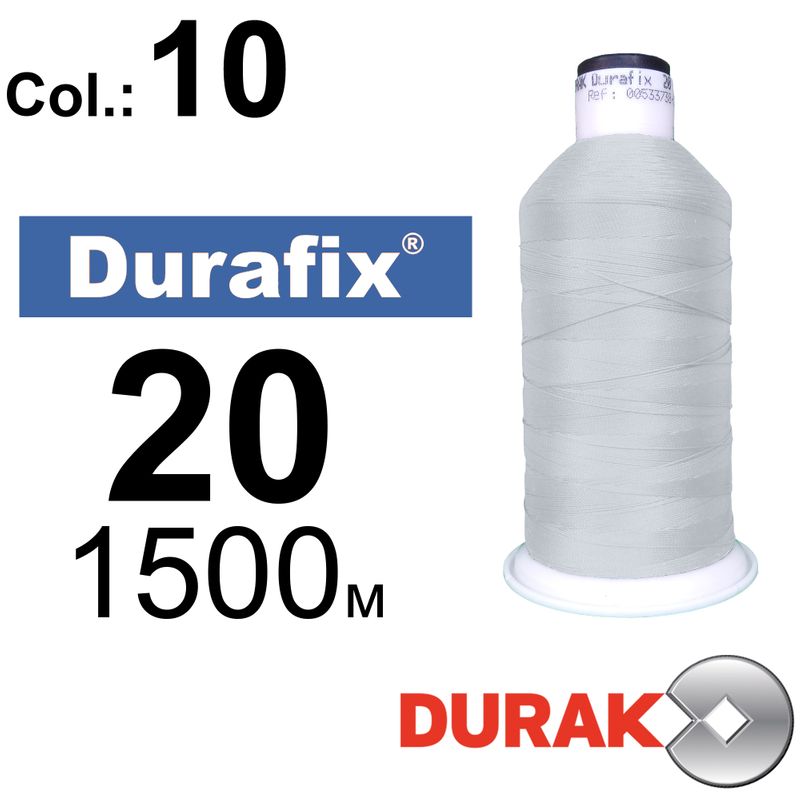 Нитки сверхпрочные, Durafix, полиэстер, N20 (135tex), длина 1500 м., цвет 10(10)-белая колонка 1