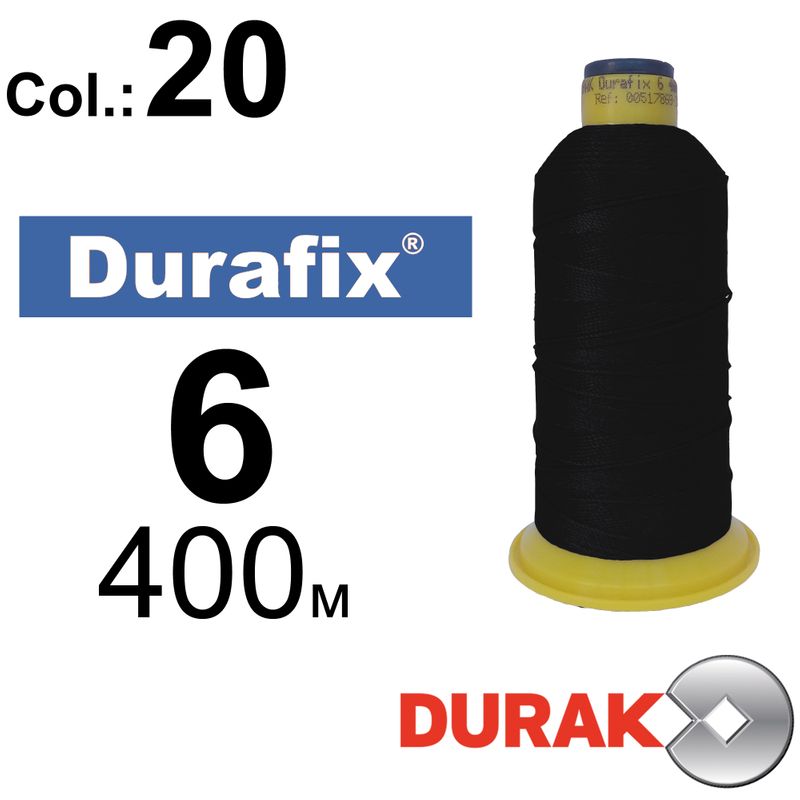 Нитки сверхпрочные, Durafix, полиэстер, N06 (500tex), длина 400 м., цвет 02(20)-черная колонка 12