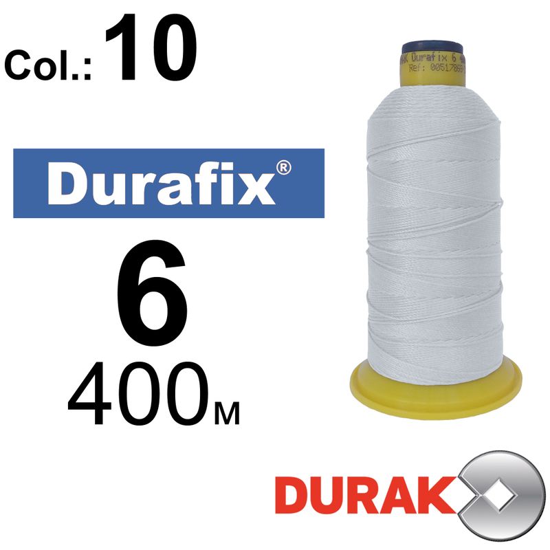 Нитки сверхпрочные, Durafix, полиэстер, N06 (500tex), длина 400 м., цвет 04(10)-белая колонка 1
