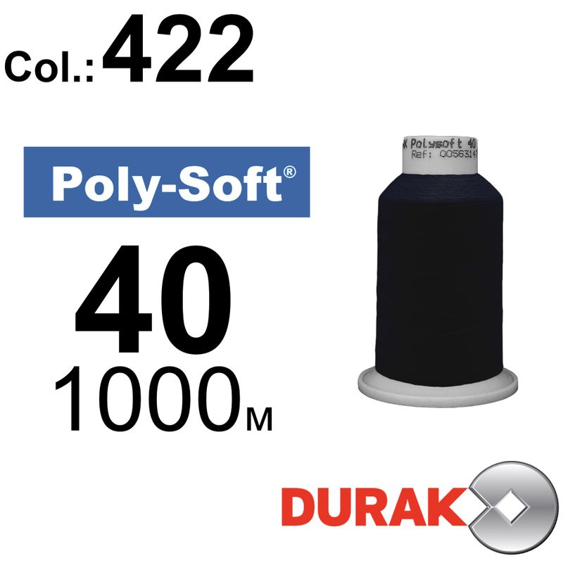Нитки для машинной вышивки, Poly-Soft, полиэстер, N40 (120D/2), длина 1000 м., цвет (422) к20
