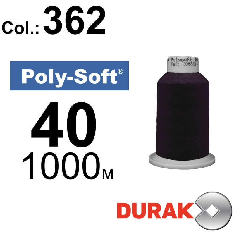 Нитки для машинной вышивки, Poly-Soft, полиэстер, N40 (120D/2), длина 1000 м., цвет (362) к10