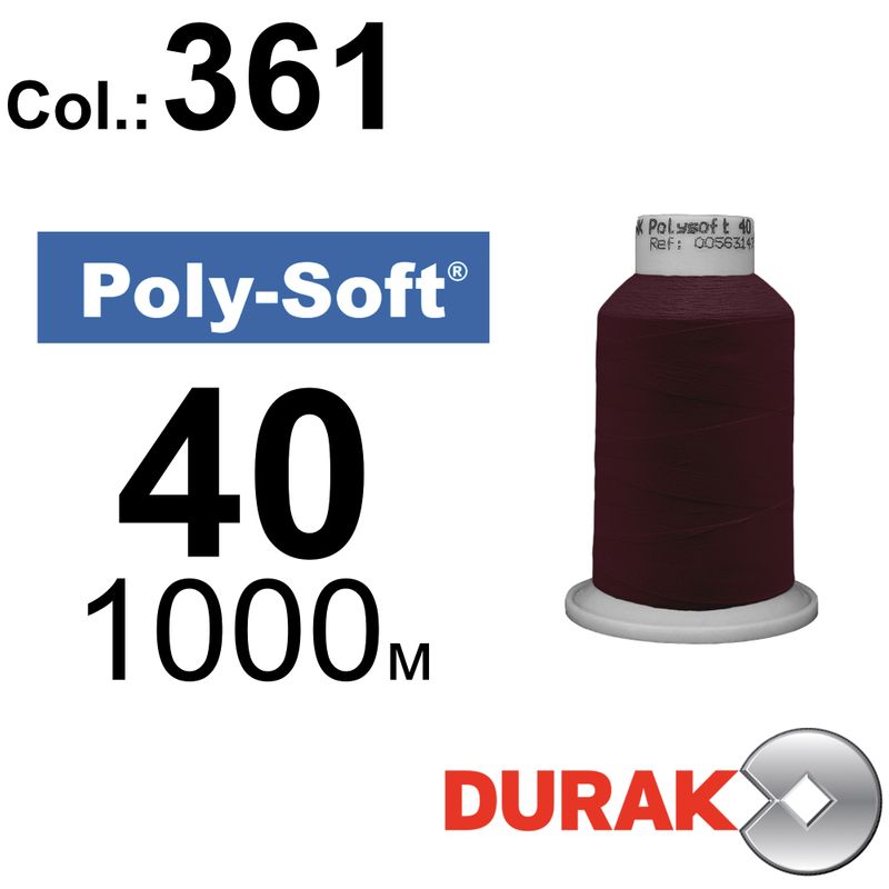 Нитки для машинной вышивки, Poly-Soft, полиэстер, N40 (120D/2), длина 1000 м., цвет (361) к11