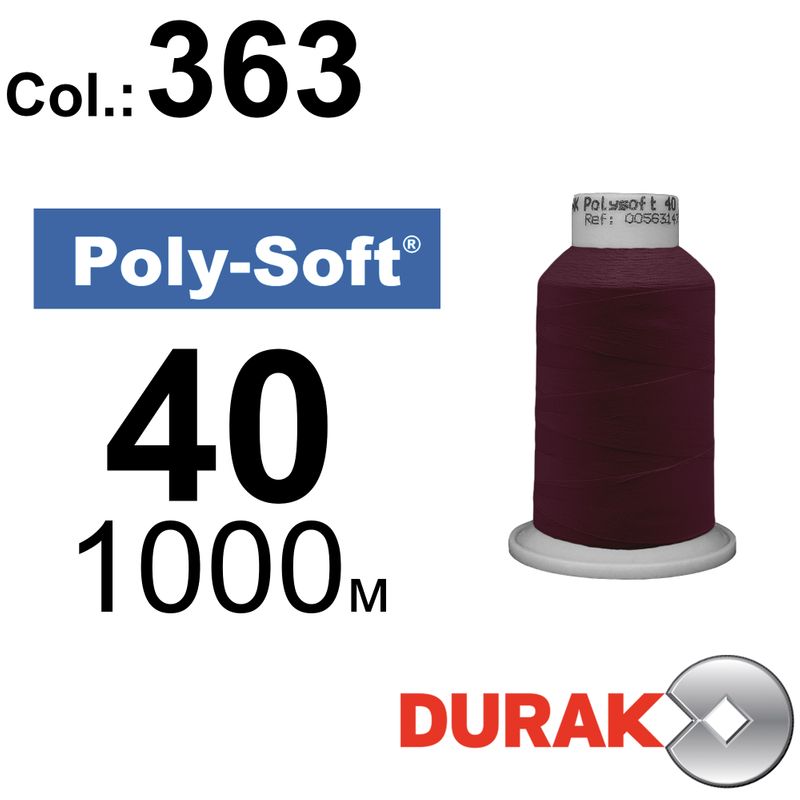 Нитки для машинной вышивки, Poly-Soft, полиэстер, N40 (120D/2), длина 1000 м., цвет (363) к11