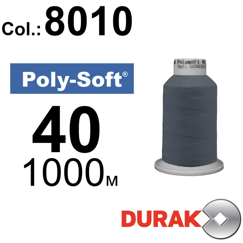 Нитки для машинной вышивки, Poly-Soft, полиэстер, N40 (120D/2), длина 1000 м., цвет (8010) к19