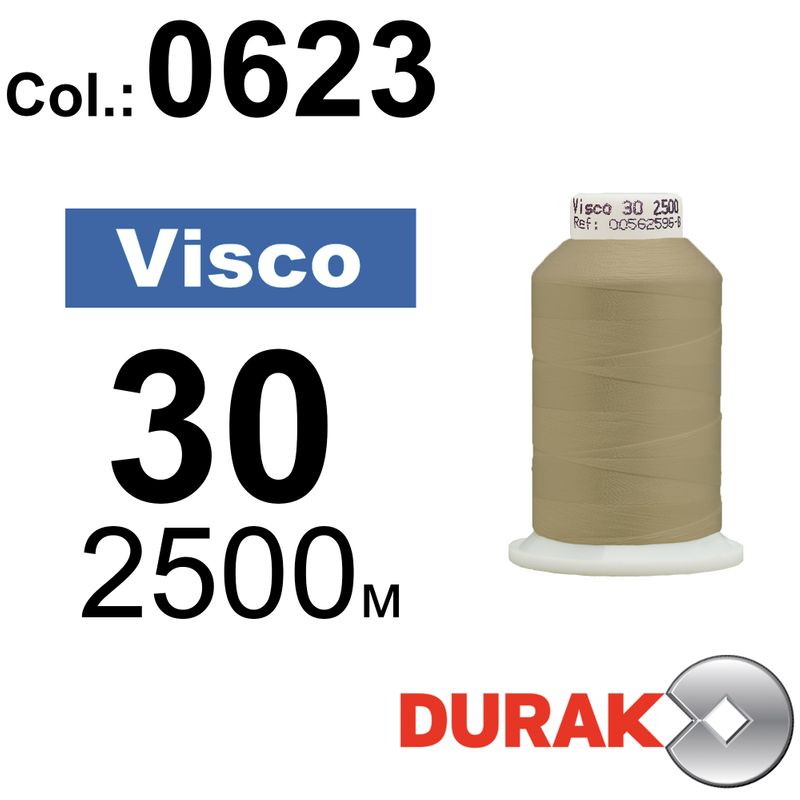 Нитки для машинной вышивки, Visco, вискоза, N30 (150D/2), длина 2500 м., цвет (0623), золотой