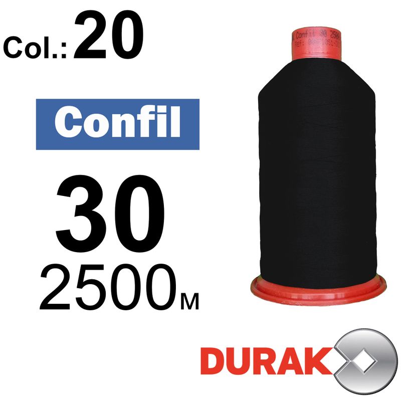 Нитки сверхпрочные, Confil, полиэстер, N30 (80tex), длина 2500 м., цвет 02(20)-черная колонка 12