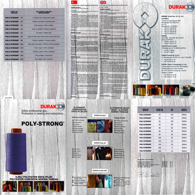 Карта цветов нитей DURAK швейных армированных, Polystrong