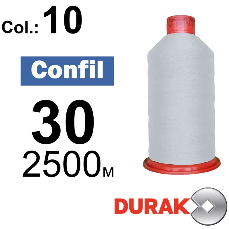 Нитки сверхпрочные, Confil, полиэстер, N30 (80tex), длина 2500 м., цвет 01(10)-белая колонка 1
