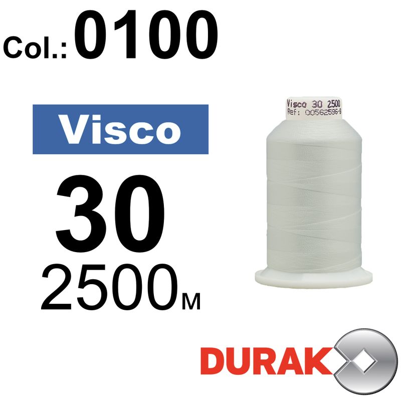 Нитки для машинной вышивки, Visco, вискоза, N30 (150D/2), длина 2500 м., цвет (0100), белая нф
