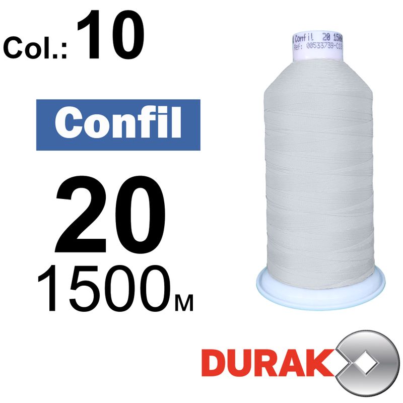 Нитки сверхпрочные, Confil, полиэстер, N20 (135tex), длина 1500 м., цвет 01(10)-белая колонка 1