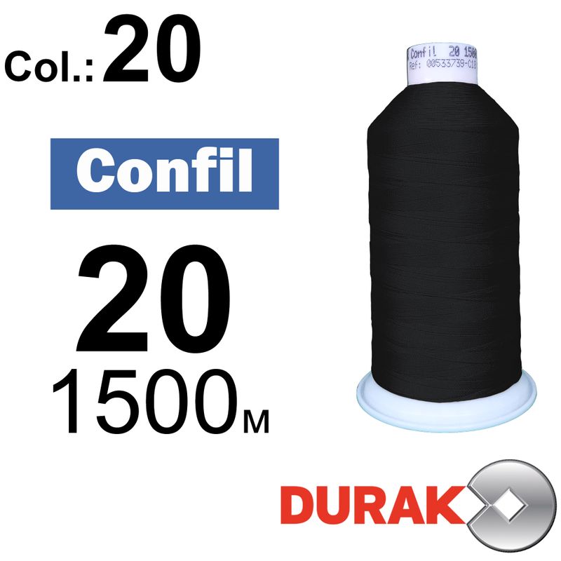 Нитки сверхпрочные, Confil, полиэстер, N20 (135tex), длина 1500 м., цвет 02(20)-черная колонка 12