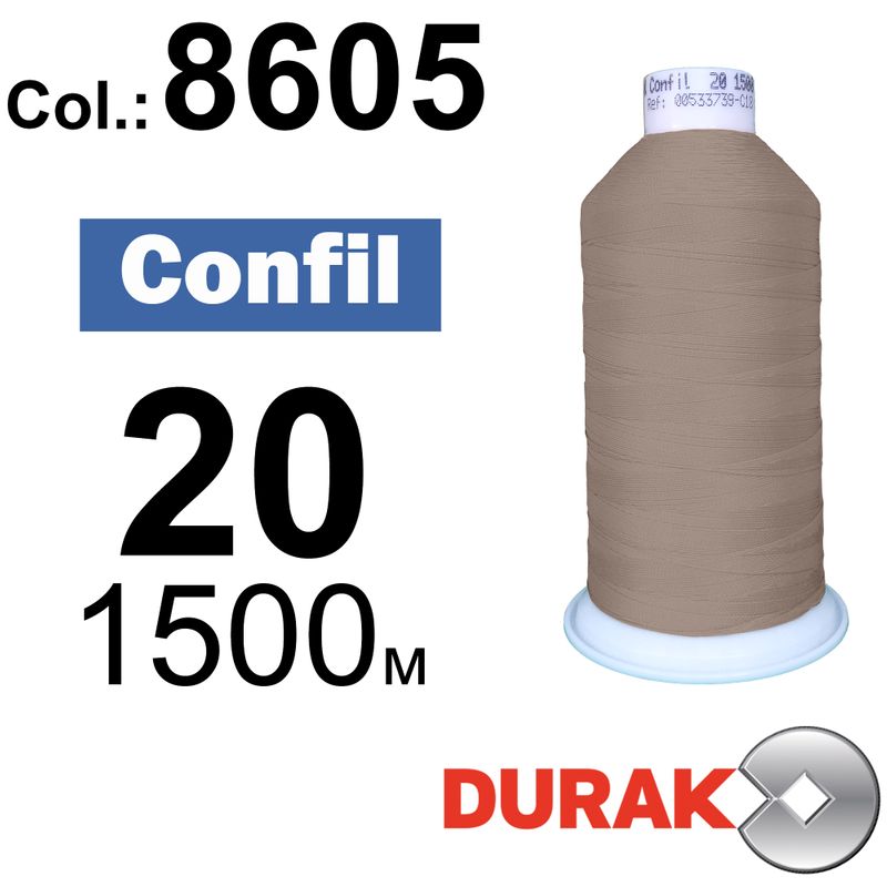 Нитки сверхпрочные, Confil, полиэстер, N20 (135tex), длина 1500 м., цвет 20(8605)-252 колонка 10