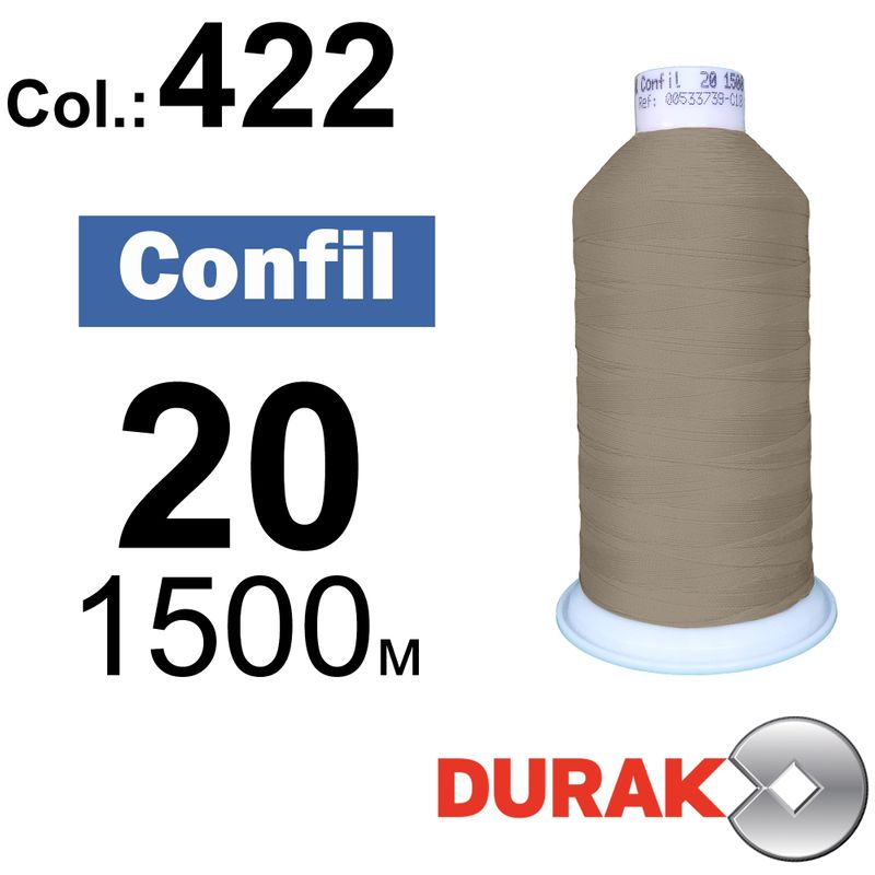 Нитки сверхпрочные, Confil, полиэстер, N20 (135tex), длина 1500 м., цвет 37(422)-165 колонка 10