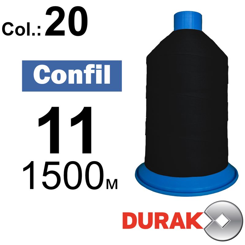 Нитки сверхпрочные, Confil, полиэстер, N11 (270tex), длина 1500 м., цвет 01(20)-черная колонка 12