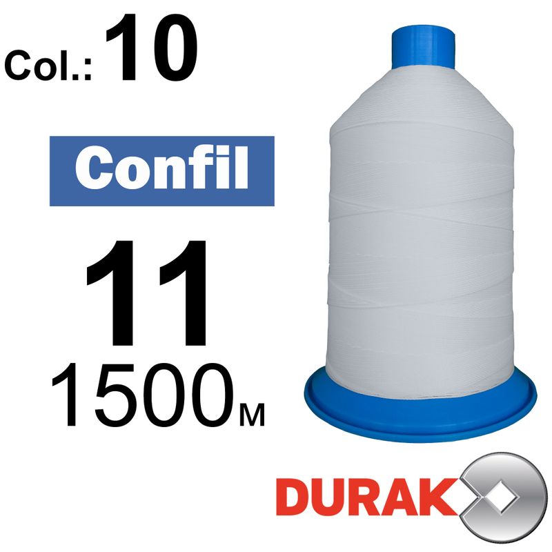 Нитки сверхпрочные, Confil, полиэстер, N11 (270tex), длина 1500 м., цвет 03(10)-белая колонка 1