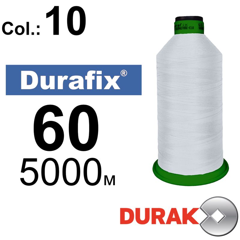 Нитки сверхпрочные, Durafix, полиэстер, N60 (45tex), длина 5000 м., цвет 03(10)-белая колонка 1