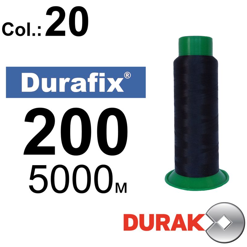 Нитки сверхпрочные, Durafix, полиэстер, N200 (12tex), длина 5000 м., цвет 02(20)-черная колонка 12