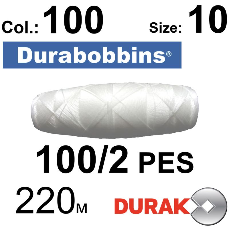 Нитки сверхпрочные, Durabobbins, полиэстер, N100 / 2 (22 tex), Size-10 длина 220м., Цвет 01 (100) -566