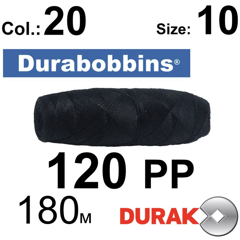 Нитки армированные, Durabobbins, полиэстер, N120 (24 tex), Size-10 длина 180м., Цвет 02 (20) -bk