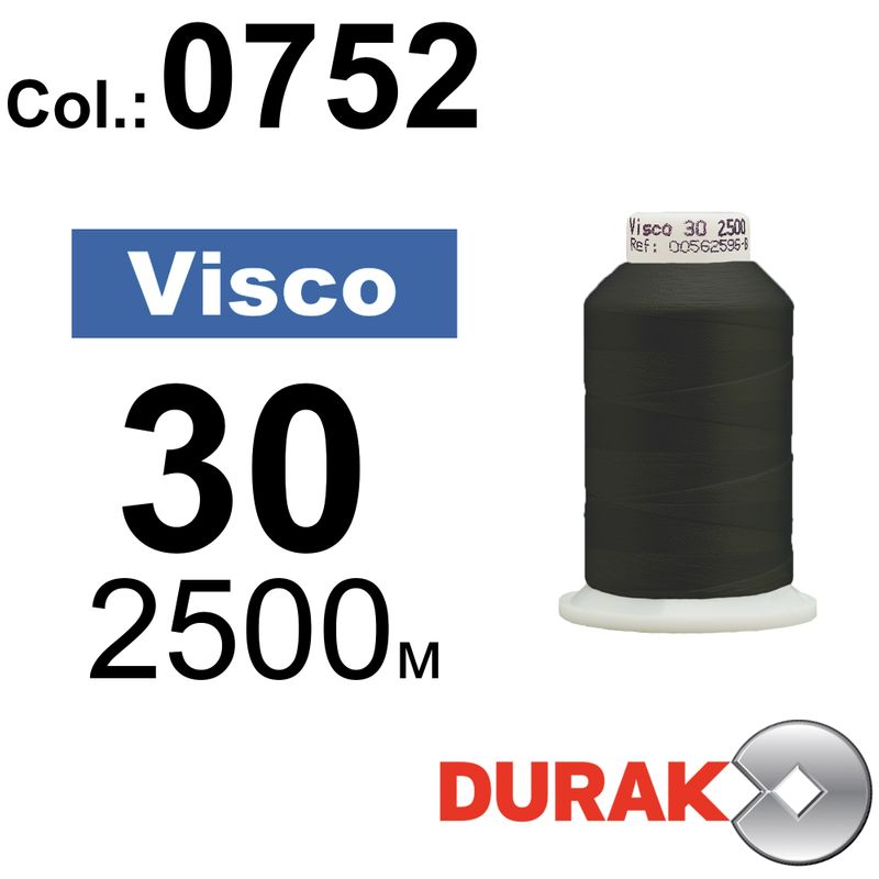 Нитки для машинной вышивки, Visco, вискоза, N30 (150D/2), длина 2500 м., цвет (0752), зеленый тем.