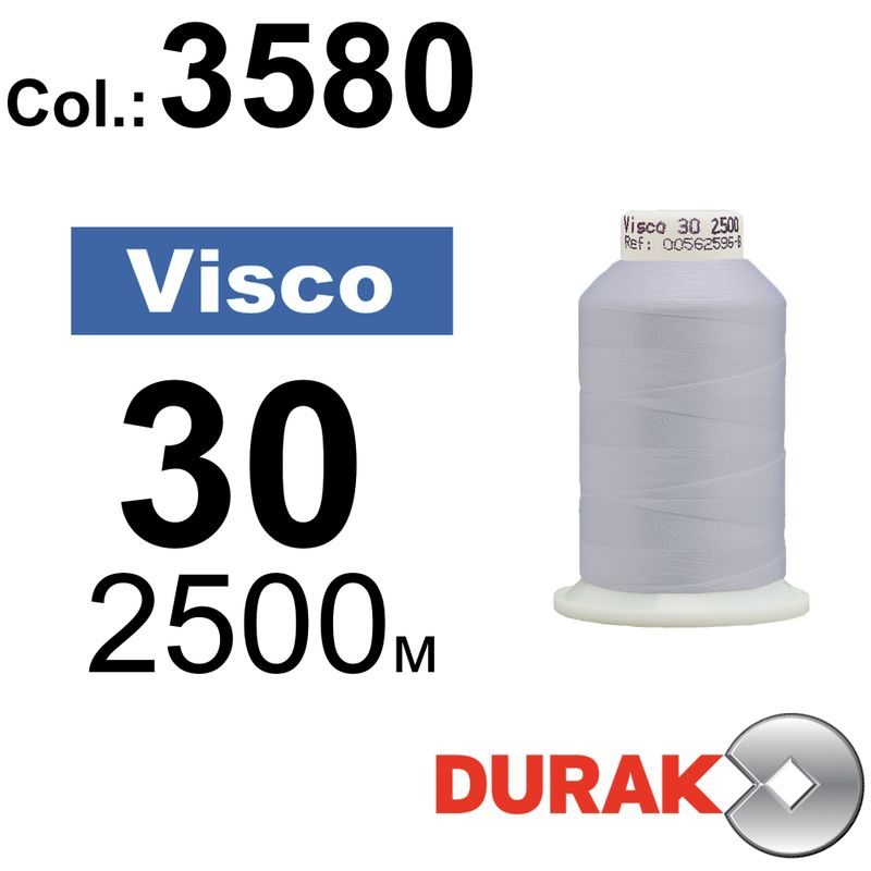 Нитки для машинной вышивки, Visco, вискоза, N30 (150D/2), длина 2500м., цвет (3580), белая