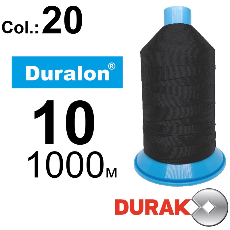 Нитки сверхпрочные, Duralon, нейлон 6. 6, N10 (300tex), длина 1000м., цвет (20)-черная, к-12