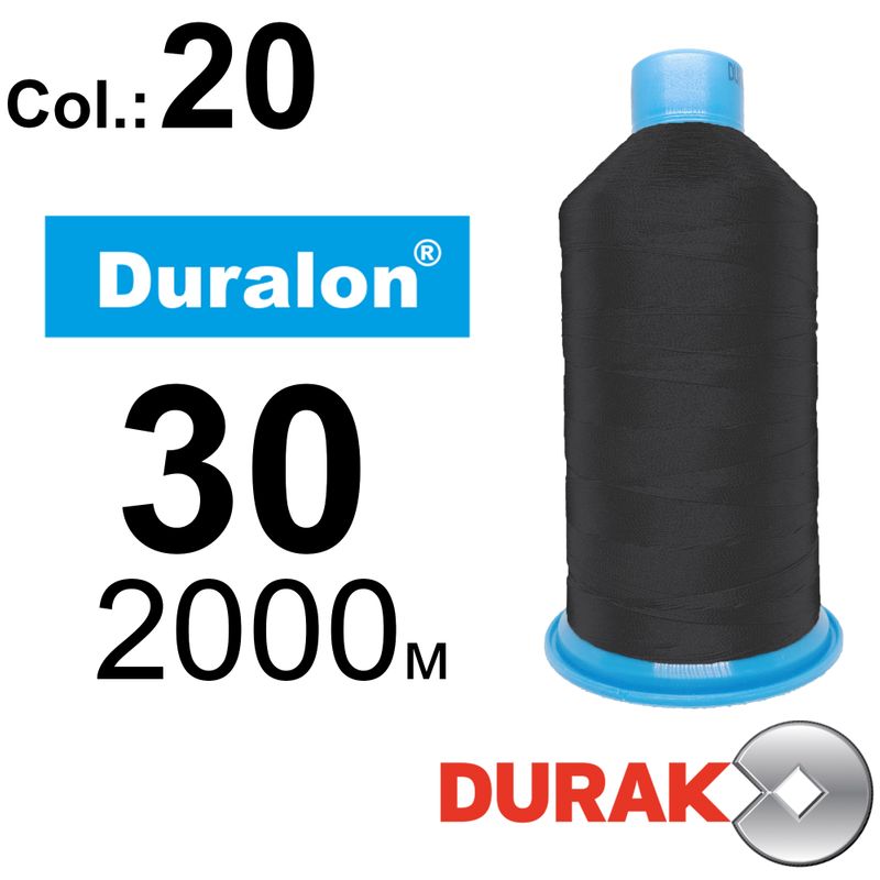 Нитки сверхпрочные, Duralon, нейлон 6. 6, N30 (105tex), длина 2000м., цвет (20)-черная, к-12