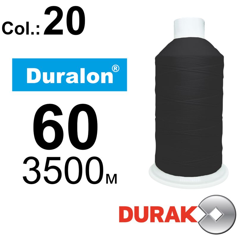 Нитки сверхпрочные, Duralon, нейлон 6. 6, N60 (45tex), длина 3500м., цвет (20)-черная, к-12