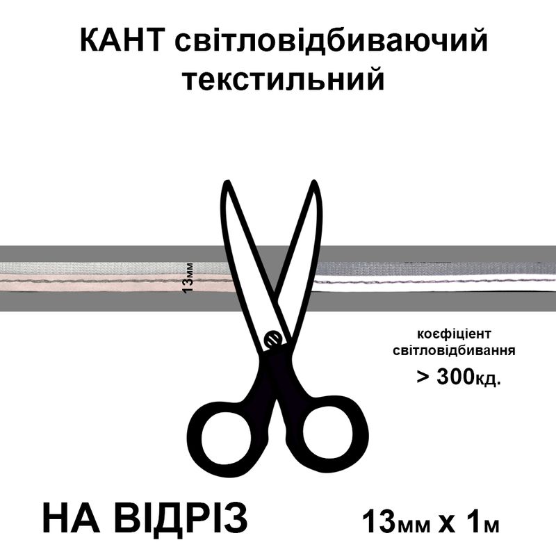 Кант светоотражающий текстильный 13мм х 1м. полиэстер-на отрез