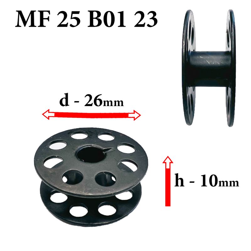 Шпулька для ПМ, Д=26мм, В=10мм, G303 (MF 25 B01 23), универсальная, черная, перфо+П, GE
