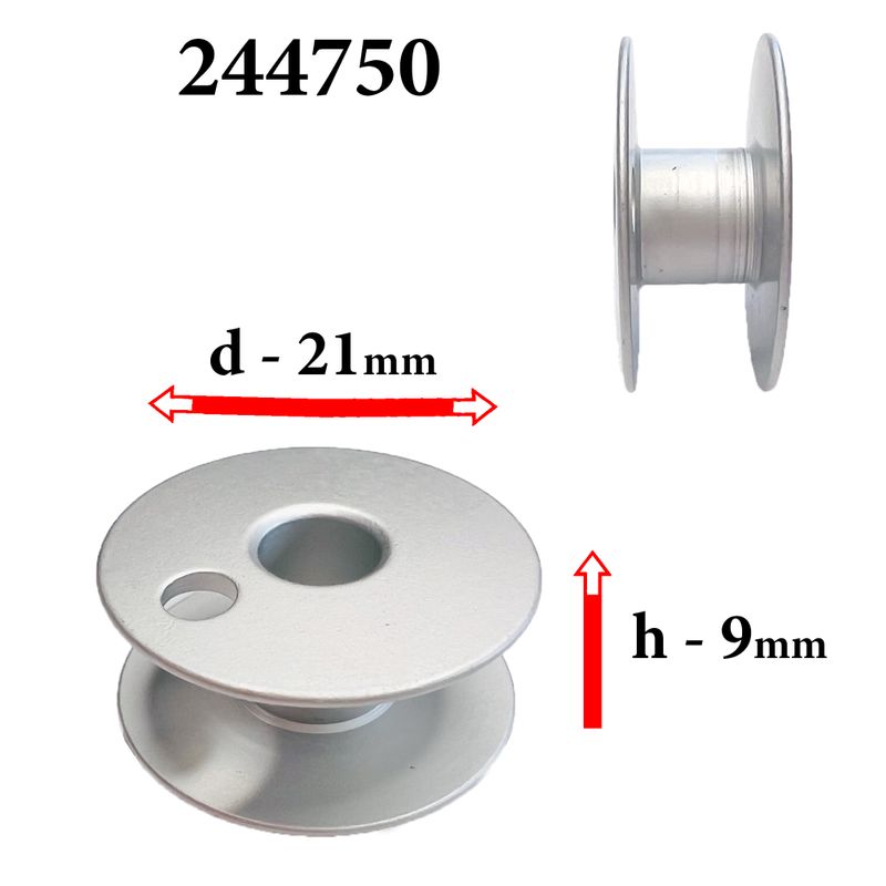 Шпулька для ПМ, Д = 21мм, В = 9мм, 244750(203470А), алюминиевая, не перфо+ О, GE