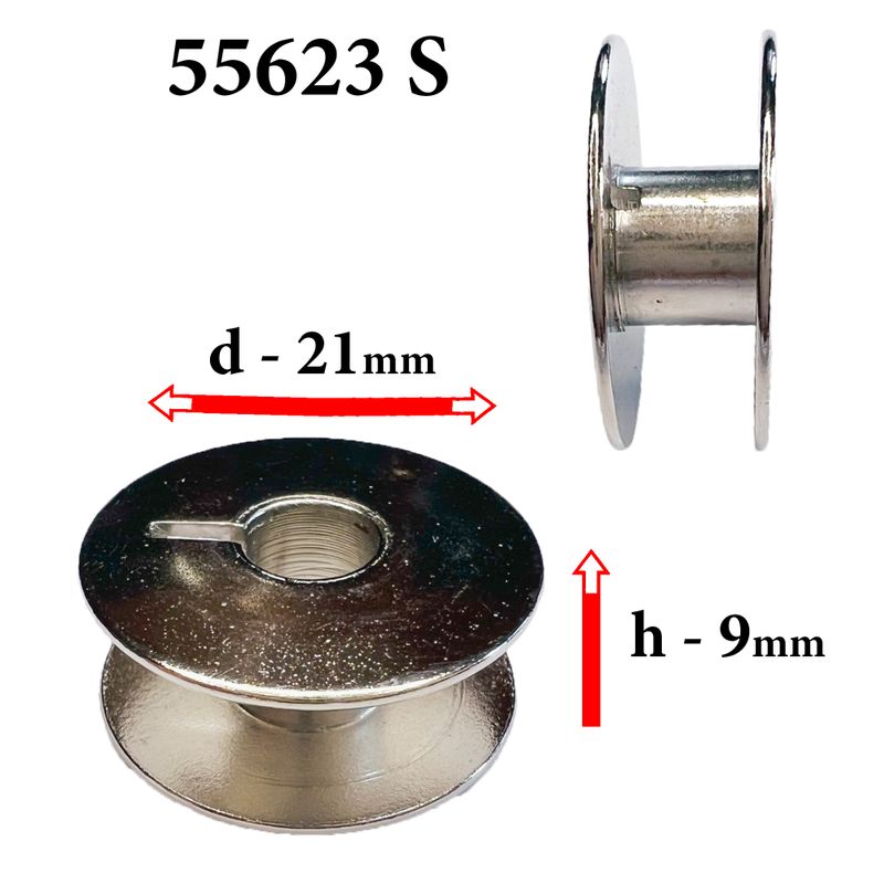 Шпулька для ПМ, Д = 21мм, В = 9мм, 55623 S, универсальная, хром, не перфо + П(прорезь), GE